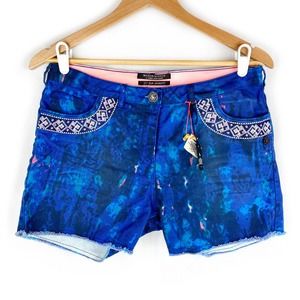 Maison Scotch Shorts Blue Embroidered Denim NWT 28
